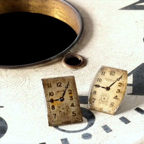 【9時5分の歯車】antique damage dials pierced earrings square 02/アンティーク文字盤のピアス