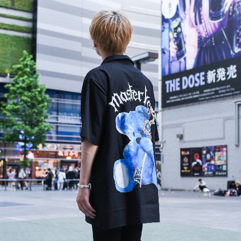 【TRAVAS TOKYO】Locked bear zip up H/S shirts 【Black】