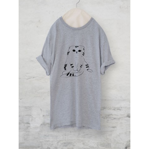 【せいこせんせい】スコティッシュフォールド　Tシャツ（グレー）猫 Lサイズ