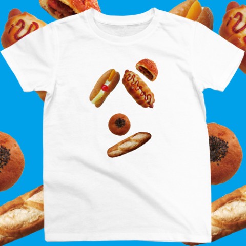 【よだれ堂】パンのパン文字Tシャツ(バニラホワイト）ガールサイズL
