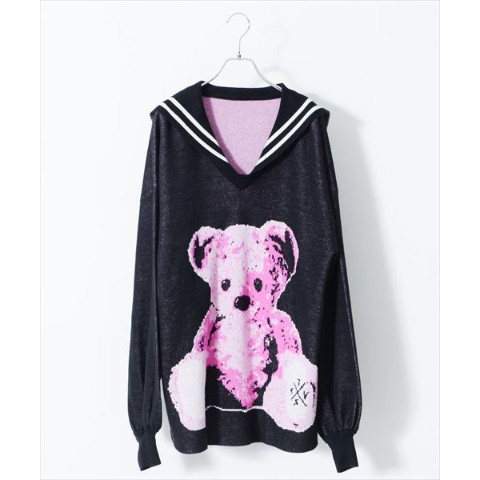 【TRAVAS TOKYO】Furry bear sailor collar knit PO 【Pink】