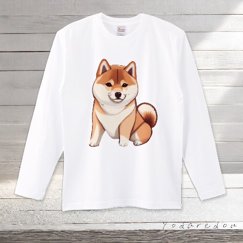 【よだれ堂】柴犬の子ロングスリーブ（長袖）Tシャツ (ホワイト）L