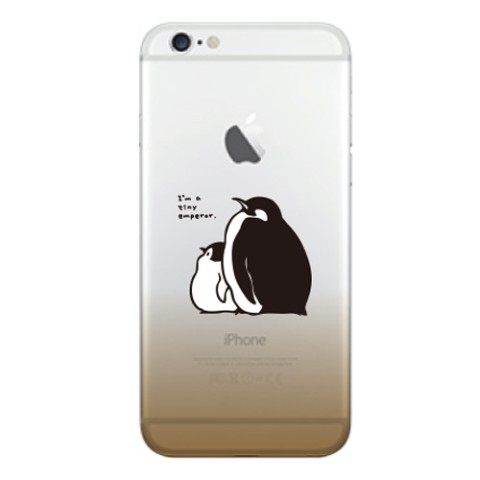 【もこぺん】iPhone透明ハードケース　コウテイペンギン-ブラウン