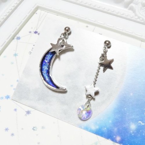 【星空～Lotus～】月と星々ピアス