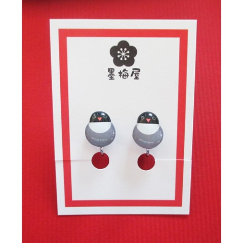 【墨梅屋】ボタンインコモーブイヤリング