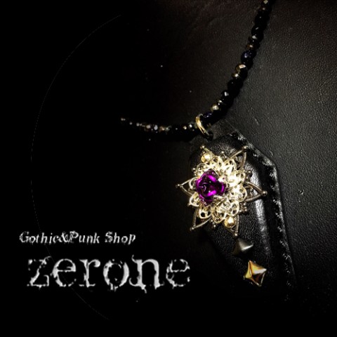 【zerone-ゼローネ-】薔薇と棺のネックレス　アメジスト
