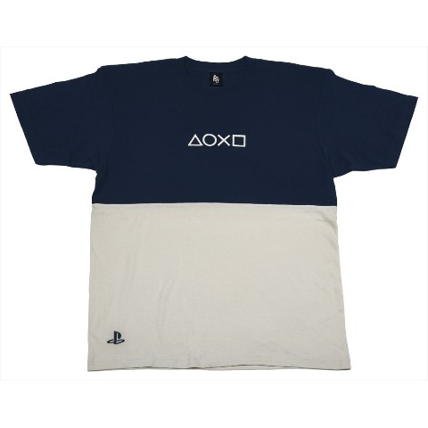 リメイクTシャツ 3D刺繍 / PlayStation™ ネイビー×ベージュ - L