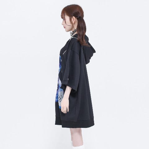 TRAVAS TOKYO】Punkish bear shoulder zip H/S hoodie 【Black×Blue
