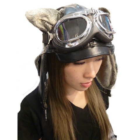 【th61】BLACK アサシン武装女子　猫耳飛行帽子　ゴーグル付きです。