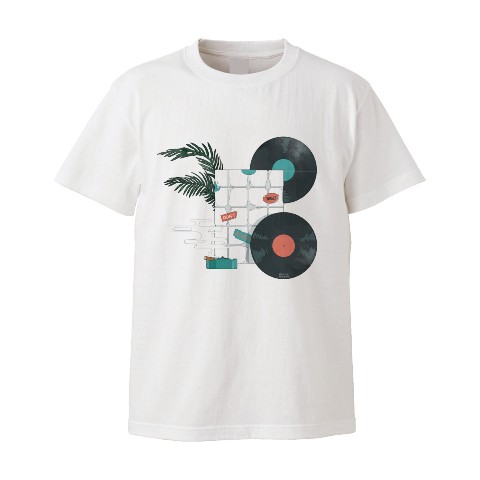【くじら】Tシャツ（レコード）白　フロントプリント　M