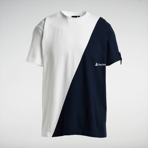 リメイク加工 TシャツA / PlayStation™  ホワイト/ネイビー - XL