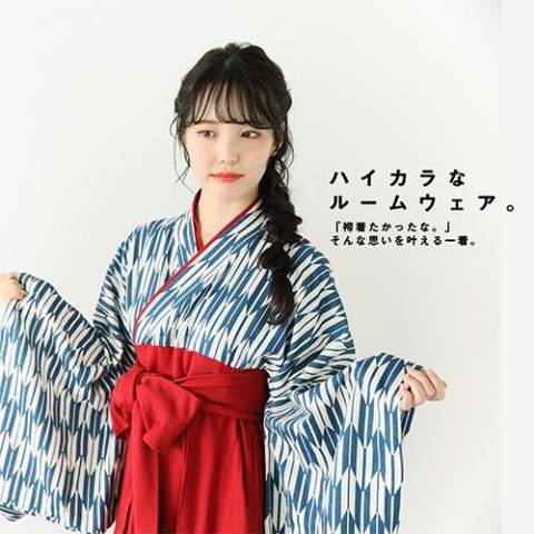 【ハイカラ】ゆる袴(藍/紅)M