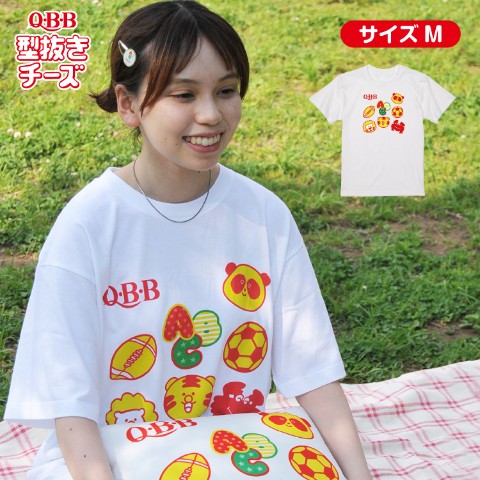 【QBB型抜きチーズ】Tシャツ 総柄 白 M