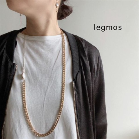 【legmos】ダブルチェーン+淡水パールチャーム 2wayロングネックレス 【silver】