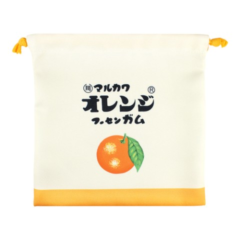 【お菓子シリーズ】フラット巾着　マルカワフーセンガムレトロ／オレンジ