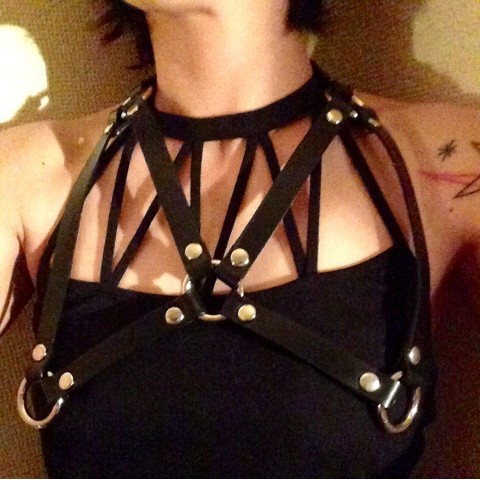 【Devilish】Black leather harness Necklace