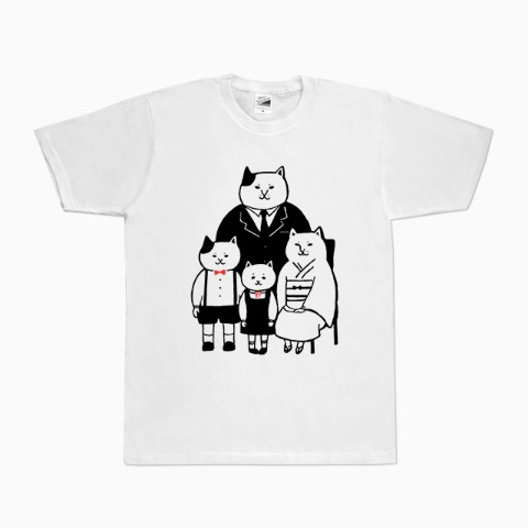 【せいこせんせい】猫写真館　家族写真Tシャツ （ホワイト）Lサイズ