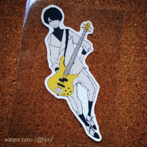 【渡瀬しぃの】ギター＆ベース男子ステッカー／B - yellow