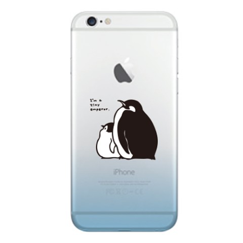 【もこぺん】iPhone透明ハードケース　コウテイペンギン-ブルー