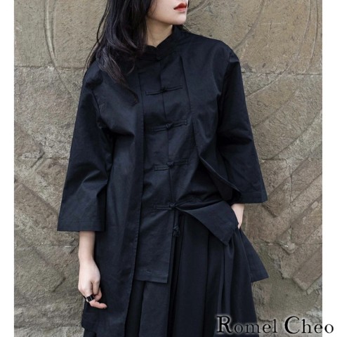 【RomelCheo】カンフー羽織風チャイナシャツ（ブラック）