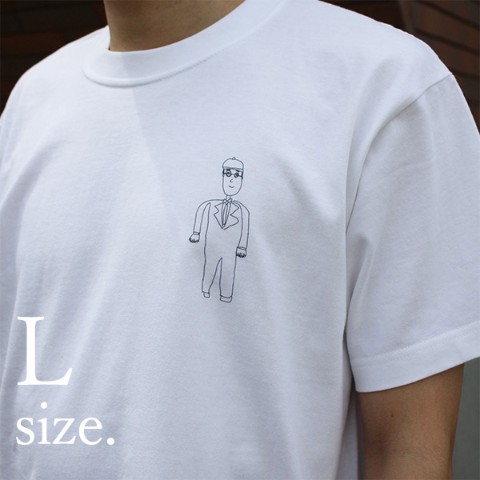 【カタノケムシ】メカネをかけた男が左胸と襟にいるTシャツ Lサイズ