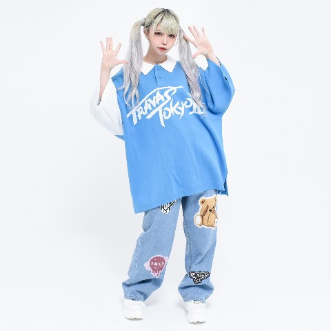 【TRAVAS TOKYO】Knit polo shirts 【Blue】