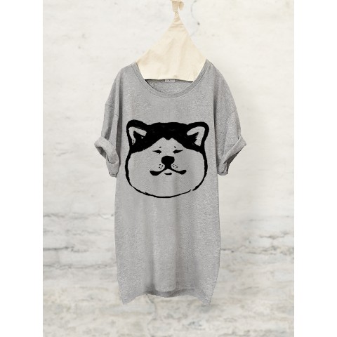 【せいこせんせい】秋田犬　Tシャツ（グレー）　XLサイズ