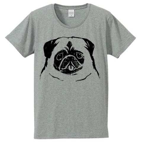 【せいこせんせい】パグ　Tシャツ（グレー）　Lサイズ　犬