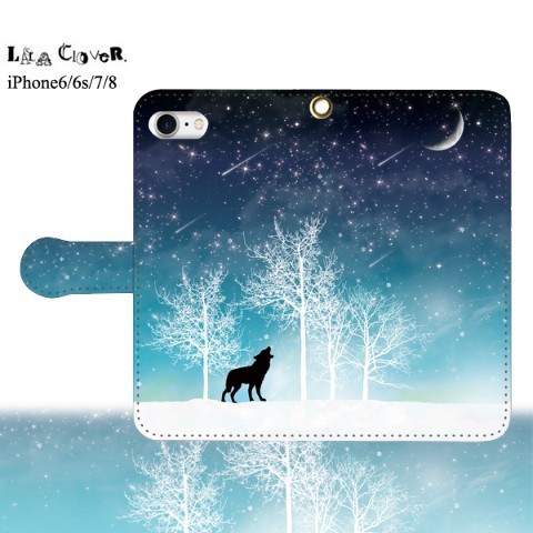 【LALA CloveR.】冬の星空・狼 手帳型 iPhone6/6sケース/iPhone7ケース/iPhone8ケース/iPhoneSE2ケース