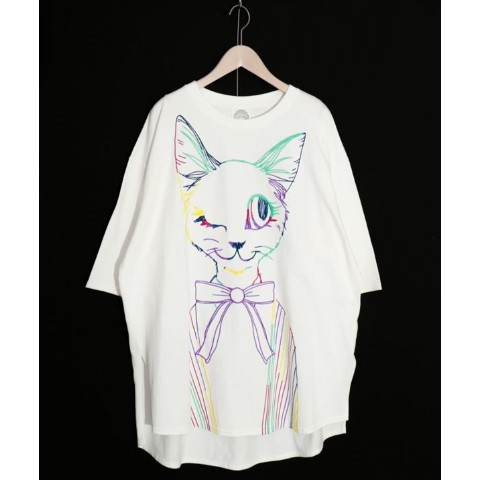 【ScoLar】ネコ刺繍BIG Tシャツ / オフホワイト