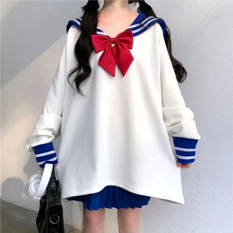【Dreaml】スーパーBIG萌え袖セーラー服 /ホワイト/かわいいお洋服準備室