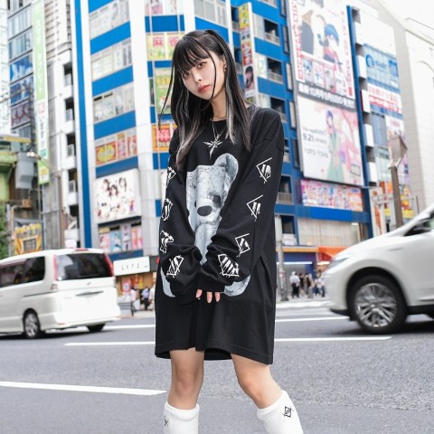 【TRAVAS TOKYO】Furry bear L/S Tee (Black×White)