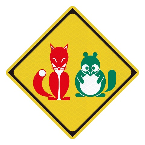 【トラフィックン】標識板のみ_狐と狸（動物注意）