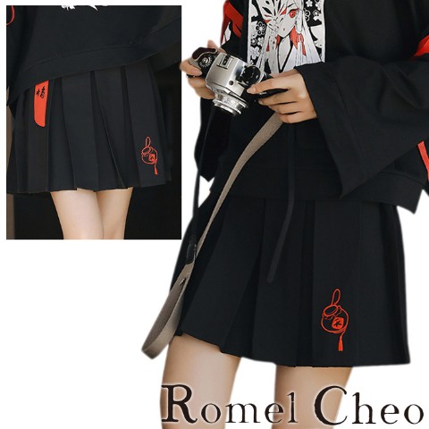【RomelCheo】和柄ブラックスカート