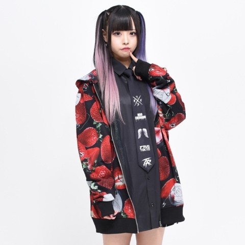 【TRAVAS TOKYO】Tablet berry zip hoodie 【Black×Red】