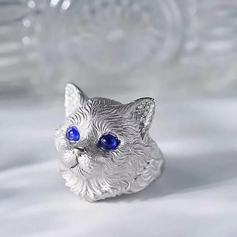 【＃kawaiiiii!】青い眼の猫リング（シルバー）