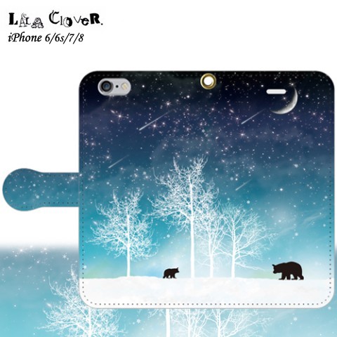 【LALA CloveR.】冬の星空・クマ 手帳型 iPhone6/6sケース/iPhone7ケース/iPhone8ケース/iPhoneSE2ケース