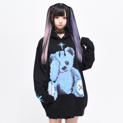 【TRAVAS TOKYO】Pixel bear hoodie 【Black】