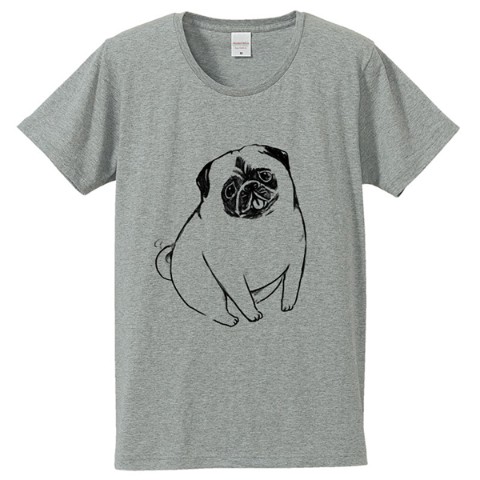 【せいこせんせい】パグ　全身　Tシャツ（グレー）　Mサイズ　犬